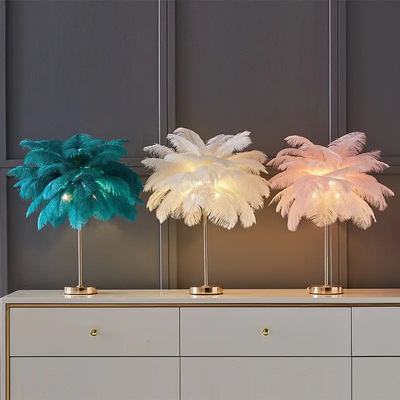 Good price Romantic Decoration Desk Night Light LED Metal Contemporary Ostrich Feather Table Lamp online