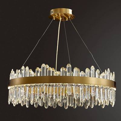 Prezzo buono Lampada da terra con lampadario in cristallo d'oro di lusso di grandi dimensioni, lampade a sospensione a LED rotonde in linea