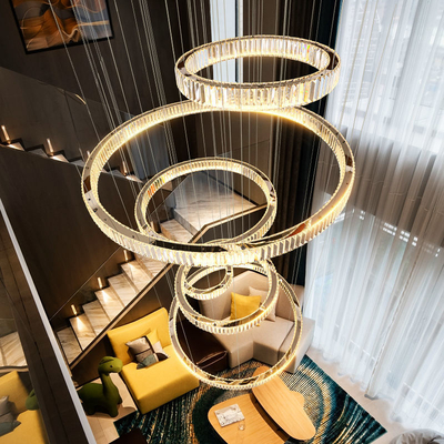 Good price Hotel Lobby Crystal Ceiling Hanging Lamp , Staircase Round Ring Chandelier Pendant Light online