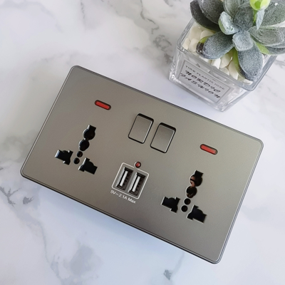 Good price Hot Selling Nordic Grey 13A UK Standard Wall Switch Socket Universal USB Electrical Socket Light Switch 1gang 2way online